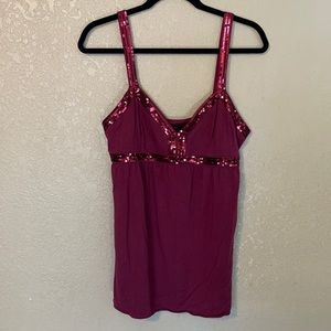 Express burgundy maroon sequin tank size L